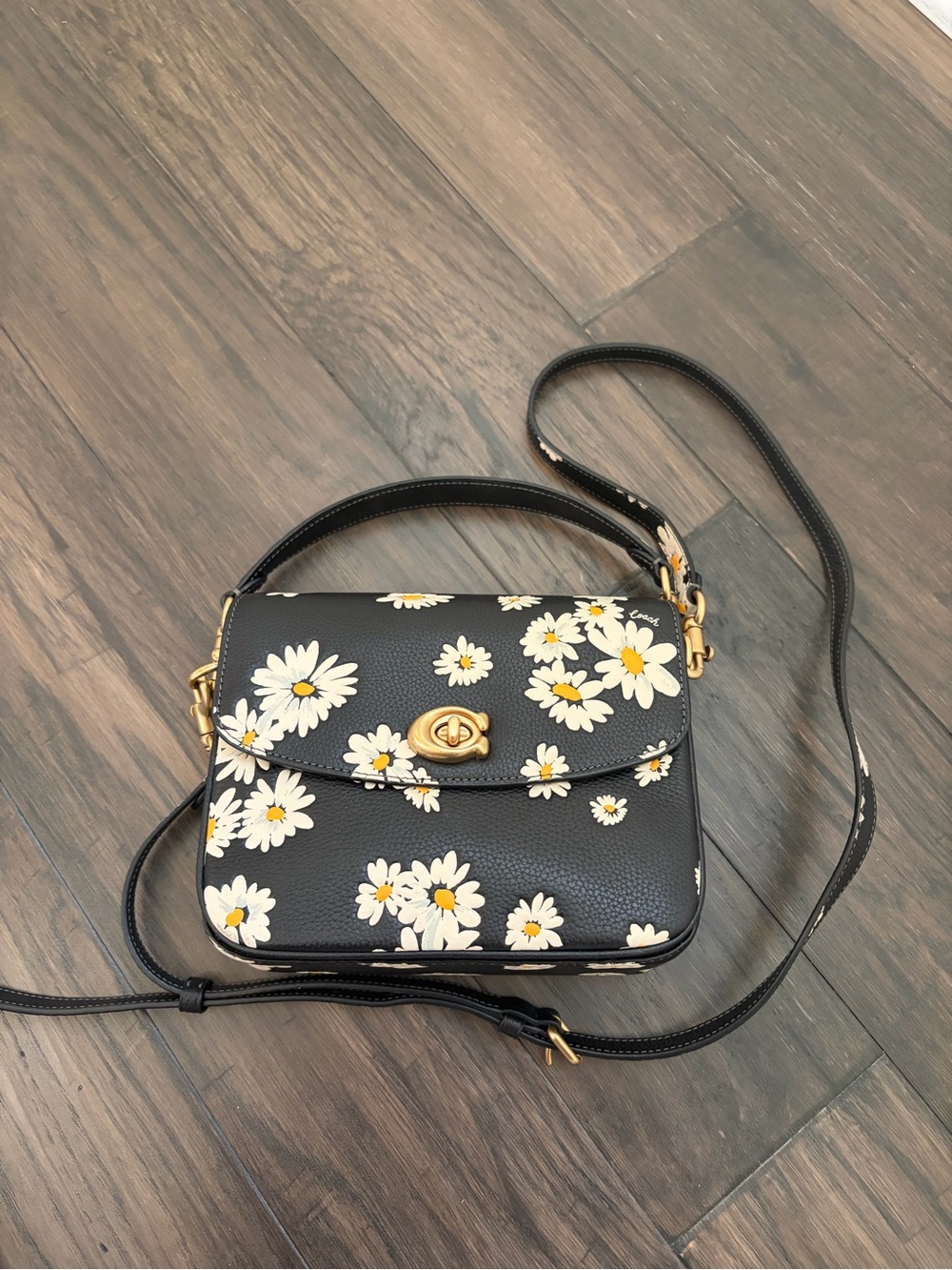 Coach Black Daisy Print Crossbody Bag with Gold Hardware
